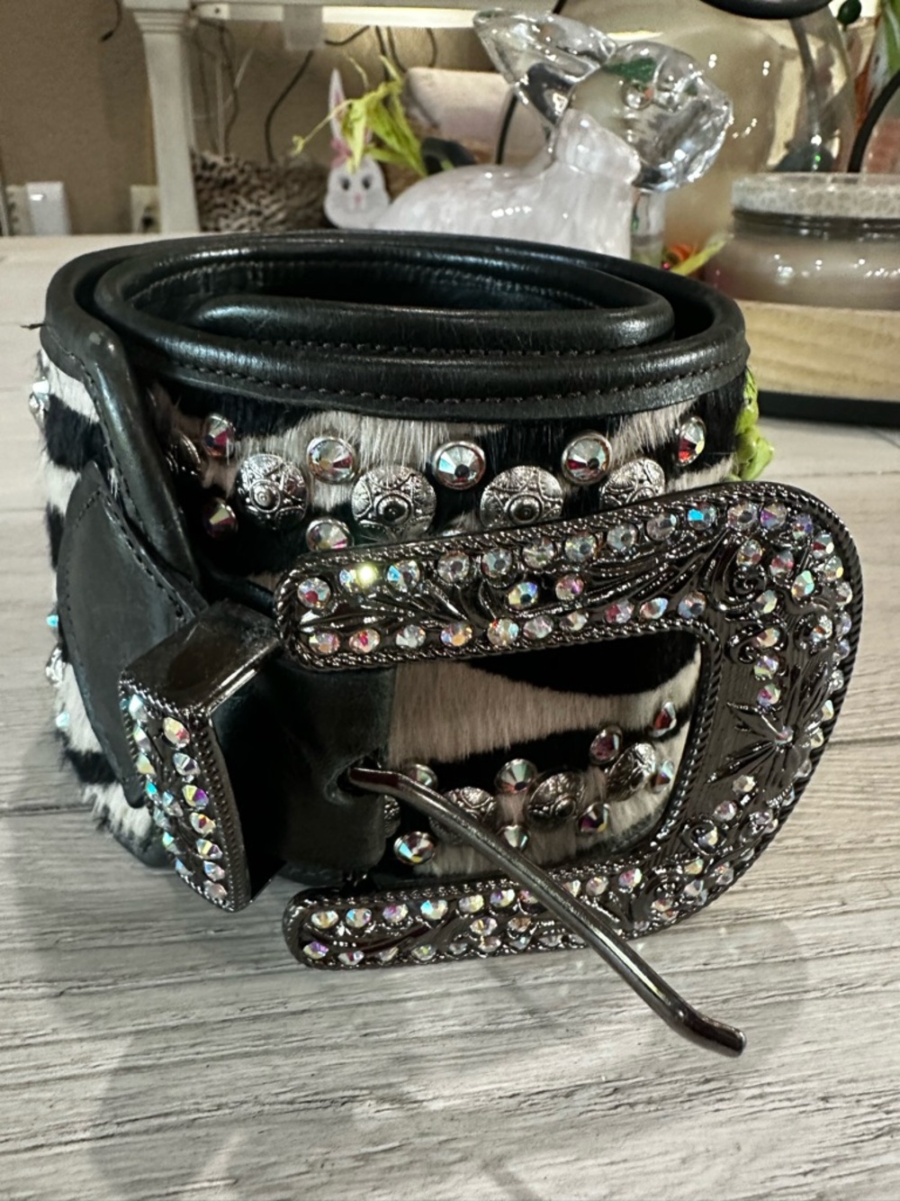 Black and White Rhinestone Western Accent Belt